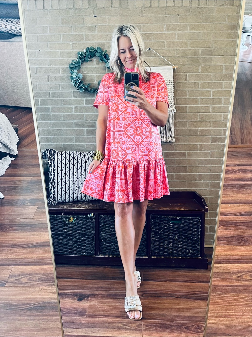 Karlie Pink and Red Patterned Mini Dress